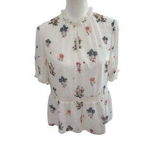 Ted Baker Marisia‎ Oracle White Floral Short Sleeve Cottagecore Top Size 1 US 4